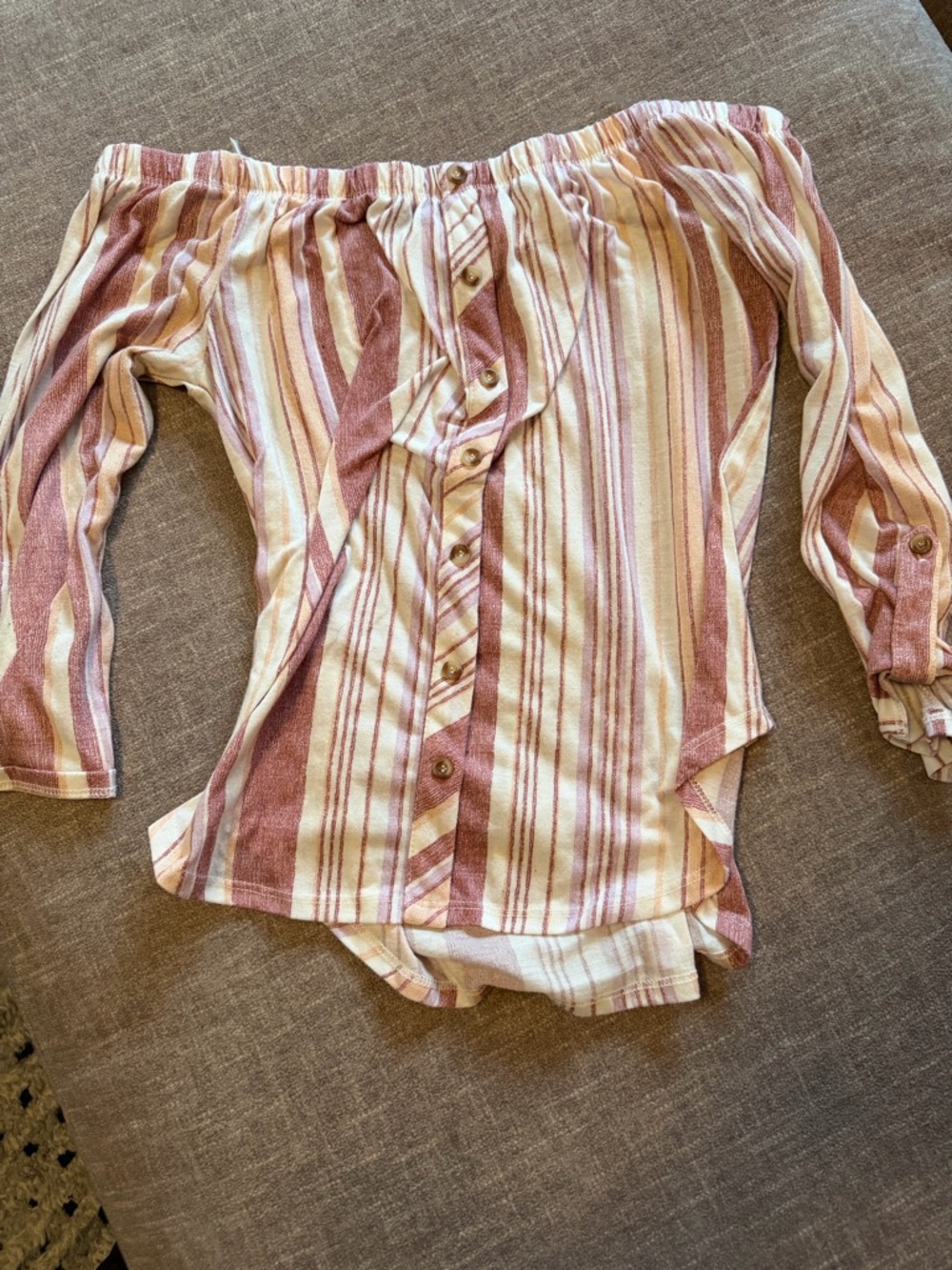 Rue21 Striped Off-Shoulder Button-Front Top - Pink & Cream